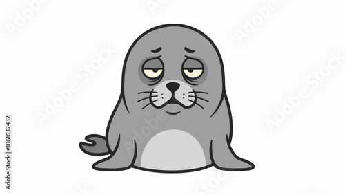 Cartoon-style seal illustration with grayscale palette and white belly