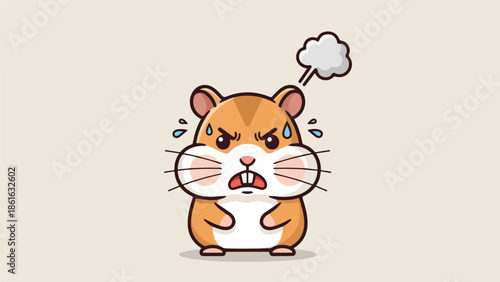 Distressed hamster with tears and steam illustration