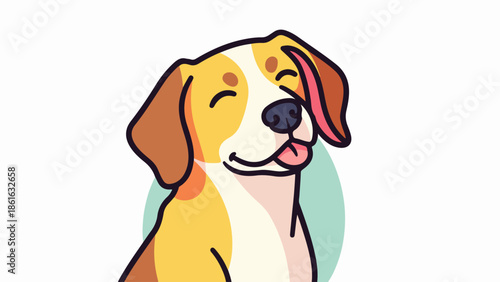 Cartoon illustration of a happy Beagle with a light green background