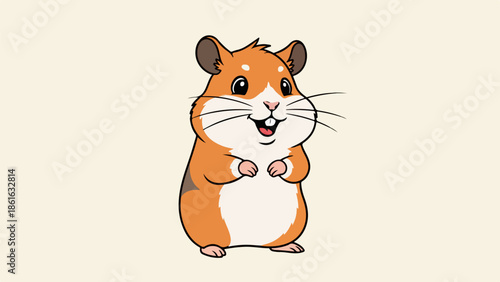 Vibrant cartoon illustration of a friendly hamster standing upright with crossed paws