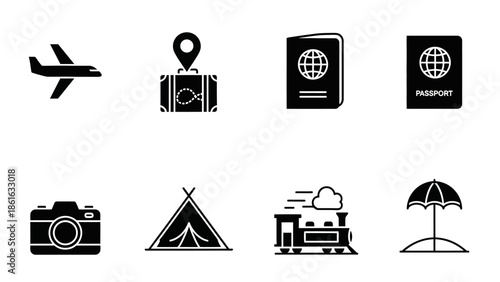 camping icons set
