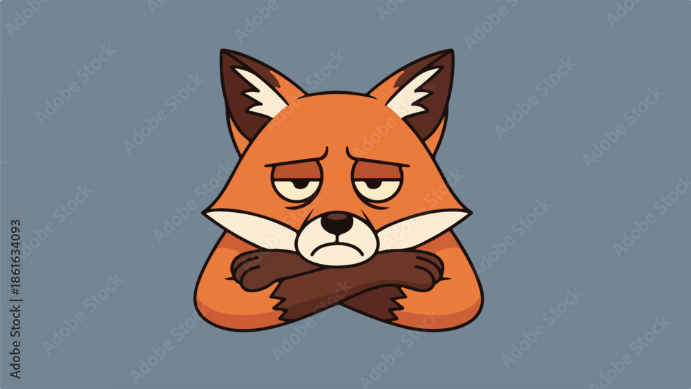 Obraz premium Illustration of a fox with crossed arms and a slightly frowning expression