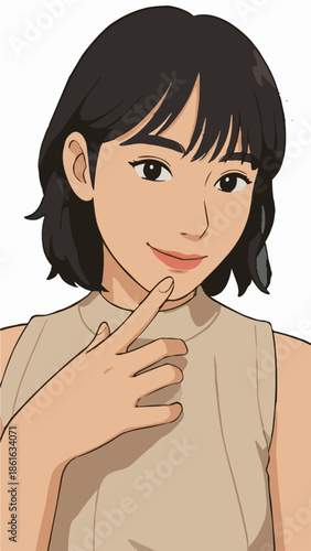 Thoughtful young woman minimalist portrait illustration