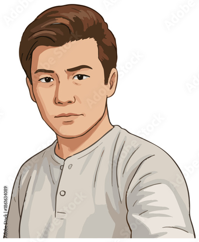 Young man neutral expression portrait illustration