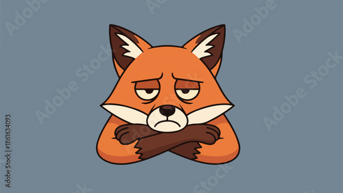 Illustration of a fox with crossed arms and a slightly frowning expression
