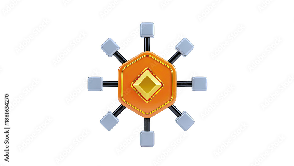 Obraz premium 3D Abstract Network Icon with Hexagonal Core