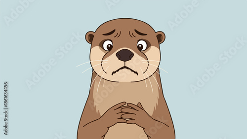 Close-up portrait of an otter with a contemplative expression, rich brown tones, and a neutral background