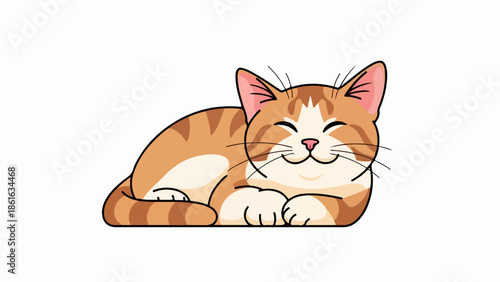 Relaxed cat lying stretched out with warm brown and white fur