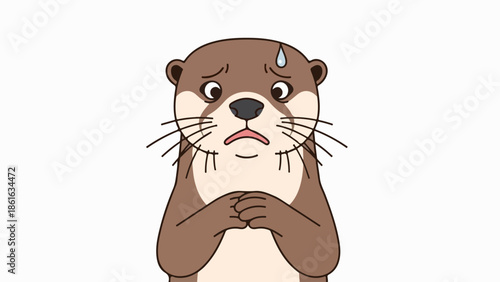 Cartoon otter with tear on light beige background