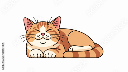 Minimalist line art illustration of a sleeping cat in warm orange and white tones