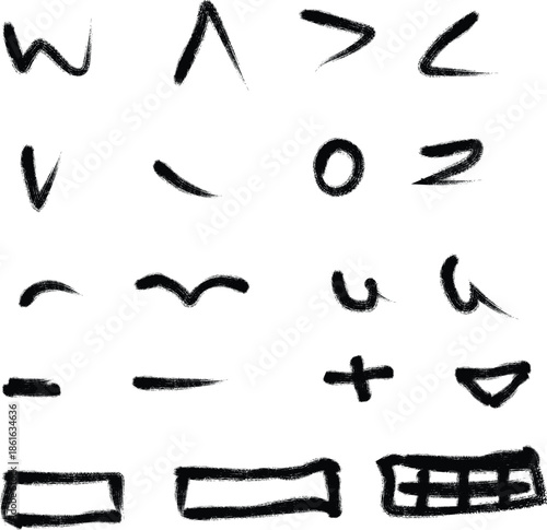 A set of different brush strokes on a white background for design