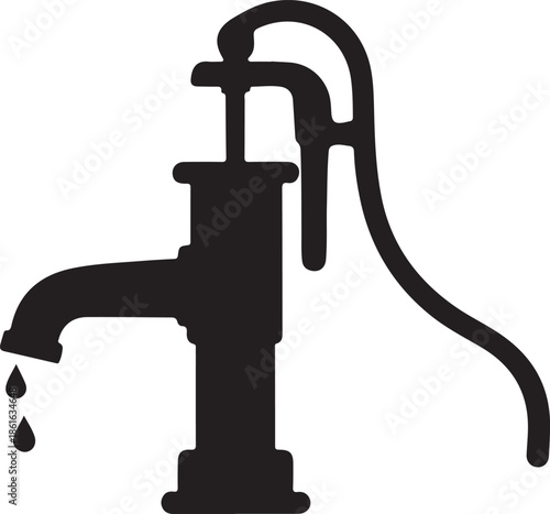 Hand Water Pump Black Silhouette Icon – Rural Water Supply Manual Pump