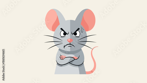 Anthropomorphized mouse with crossed arms on a light gray background