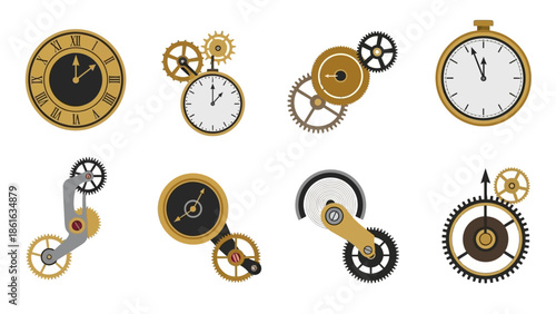 Elegant gear and clockwork icons in minimalist design