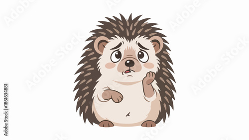 Whimsical hedgehog with spiky brown fur in a thoughtful pose