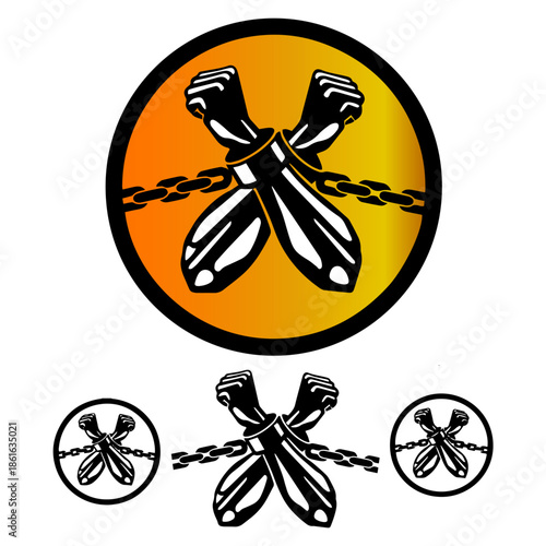 Human rights day. International peace. Silhouette  A pair of hands chained to a chain
