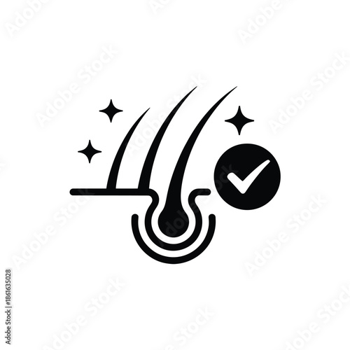 Healthy hair follicle illustration with a check mark symbol showcasing good condition