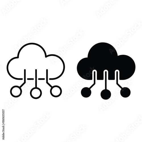 Two cloud icons with raindrops one outlined and one filled black