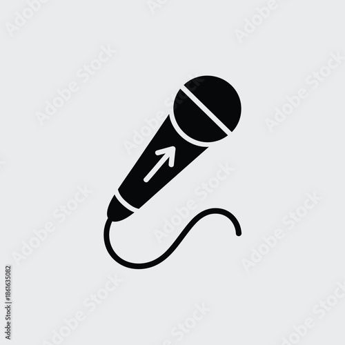 A simple black microphone icon on a light gray background streamlined design