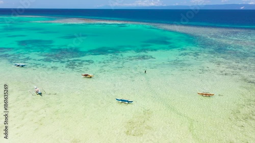 Wallpaper Mural Aerial view of Atoll with turquoise water and boats.Coral reef and blue sea. Coral reef and blue sea. Bohol,Philippines. Torontodigital.ca