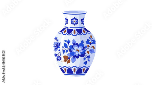 Elegant blue floral ceramic vase with traditional pattern designs