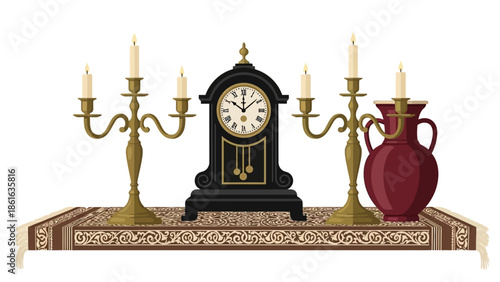 Elegant antique mantel decor with vintage clock and candelabra