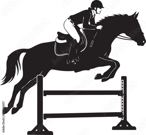 Horse Jumping Silhouette Isolated on White Background – Equestrian Sport Vector
