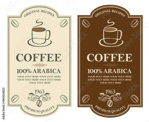 collection of coffee labels isolated on white backgraund