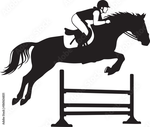 Horse Jumping Silhouette Isolated on White Background – Equestrian Sport Vector