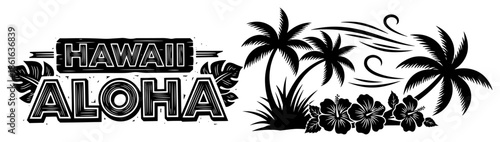 Hawaii Aloha vintage typography with tropical elements