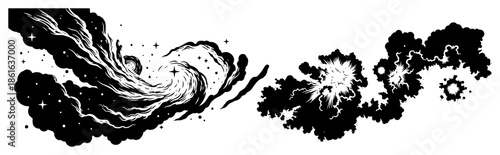 Abstract cosmic clouds and magic smoke swirls with stars