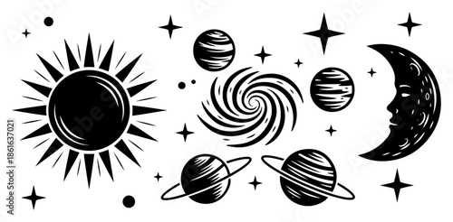 Vintage set of celestial and mystical space elements