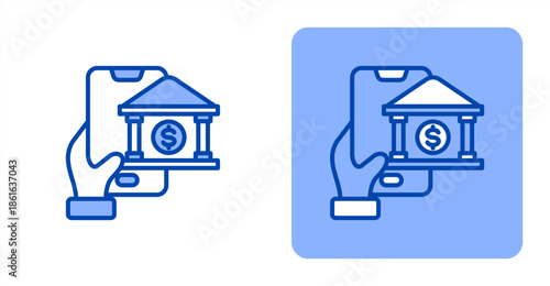 Online Banking Line Color  Two-tone color and contrasting background icon illustration