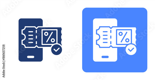E-Ticket Glyph  Two-tone color and contrasting background icon illustration
