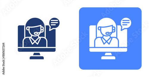 Virtual Assistant Glyph  Two-tone color and contrasting background icon illustration