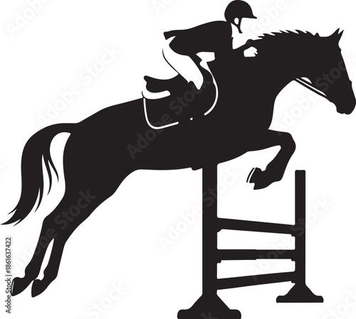 Horse Jumping Silhouette Isolated on White Background – Equestrian Sport Vector