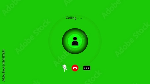 Video call interface with calling text and person icon on green communication online. 4k video animation