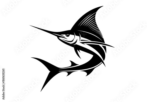 Blue Marlin Jumping Vector Illustration - Saltwater Sport Fishing Logo