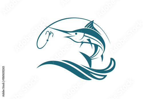 Blue Marlin Jumping Vector Illustration - Saltwater Sport Fishing Logo