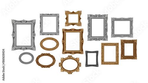 Elegant ornate picture frames collection in gold and silver tones