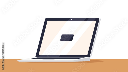 Modern laptop on desk with blank screen in flat design for tech and business themes