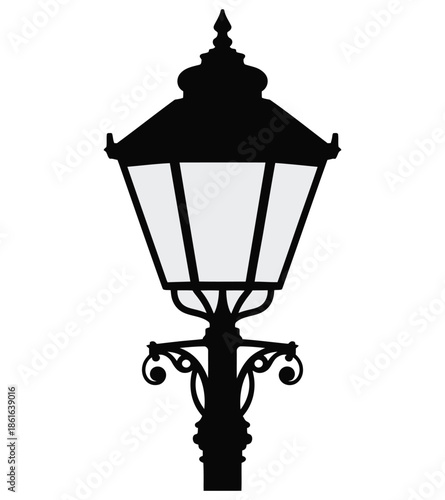 Elegant victorian street lamp silhouette with detailed ornamental ironwork
