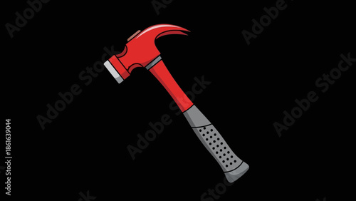 Red hammer on black background: modern cartoon style tool design