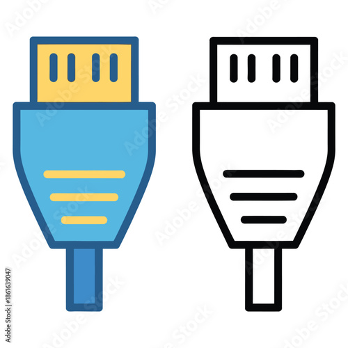HDMI cable plug icon design set with outline and colorful versions