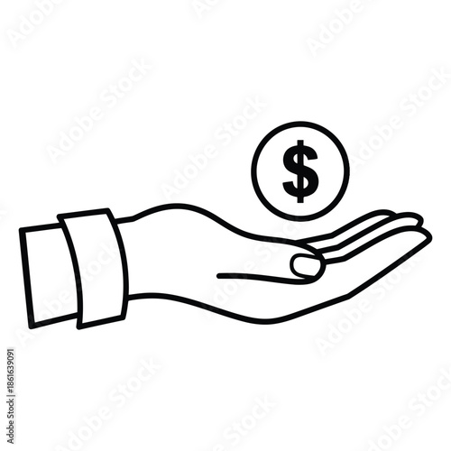 Hand holding dollar coin icon simple outline illustration financial payment symbol