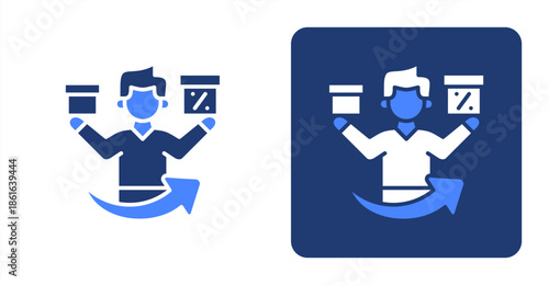 Up Selling Glyph Color  Two-tone color and contrasting background icon illustration