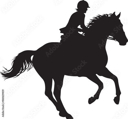 Rider on Horse Black Silhouette Icon – Horseback Riding Illustration