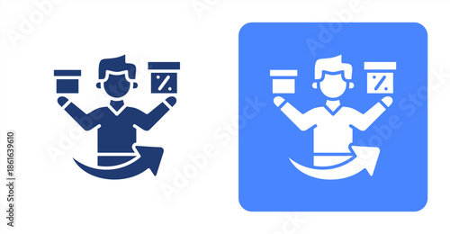 Up Selling Glyph  Two-tone color and contrasting background icon illustration