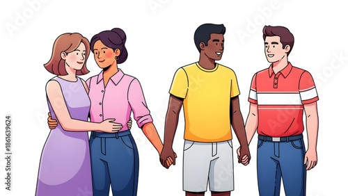 Diverse Group of Friends Holding Hands and Embracing Social Inclusion and Unity Concept Illustration