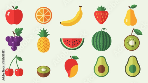 Collection of Fresh Fruits Isolated on White Background.